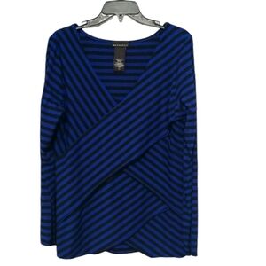 Metaphor Black and Blue Striped Criss Cross Long Sleeve V-Neck Top sz Large
